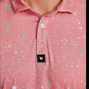 Bad Birdie Polo Shirt Mens Size medium Pink Paint Splatter Golf Short Sleeve